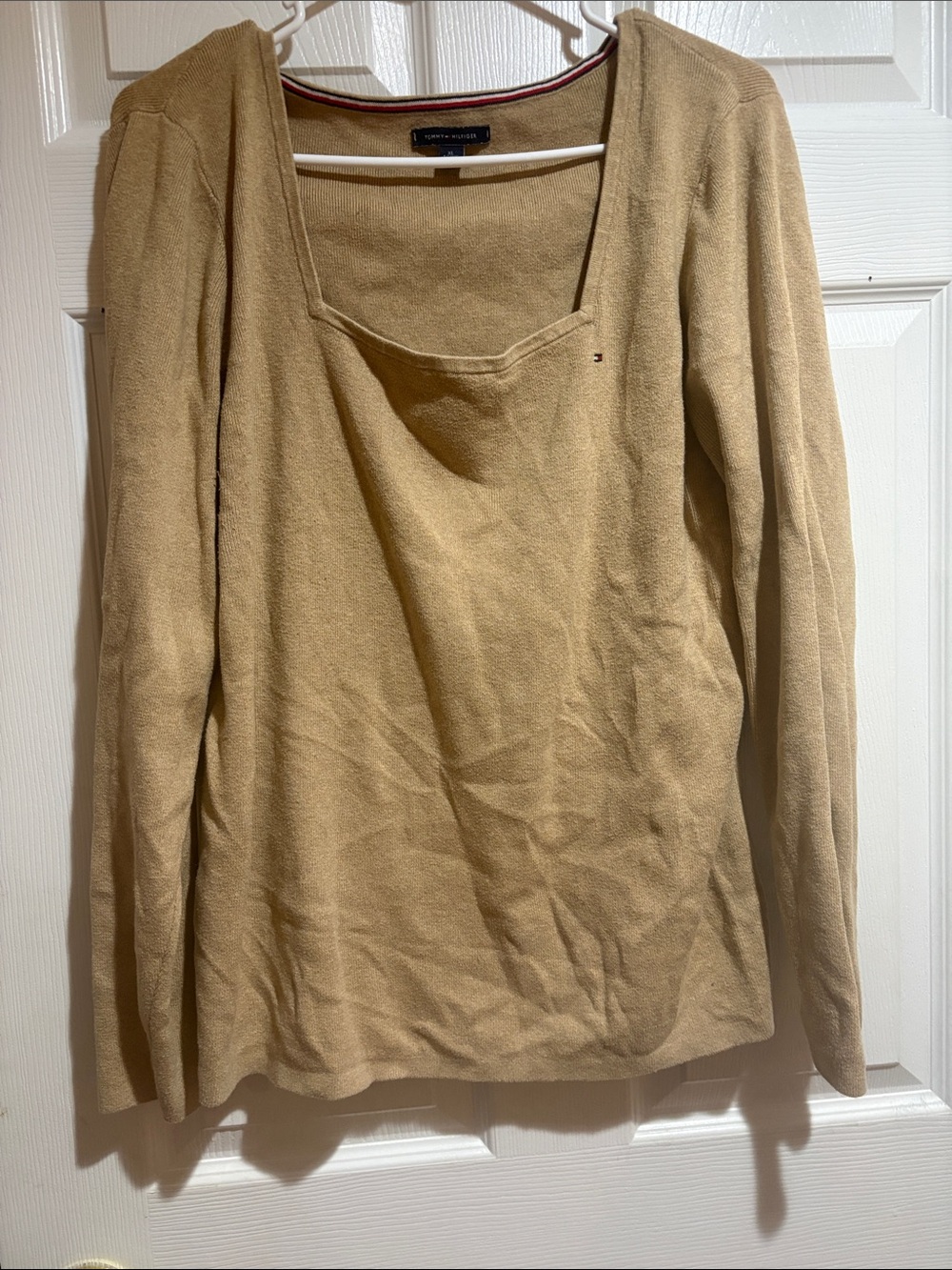 Tommy Hilfiger Women's Beige Square-Neck Long Sleeve Knit Top